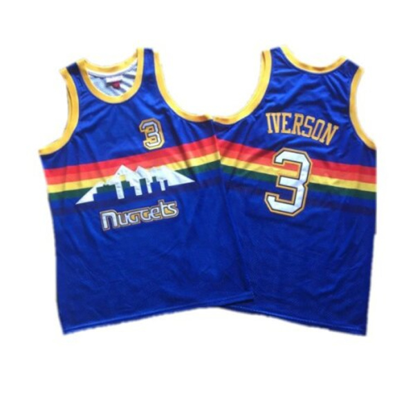 Herr Dam Baskettröja MUTOMBO 55# IVERSON 3# ins fashion vuxen Kortärmad Topp t-shirt Sport Löp-T-shirts blue #3 L