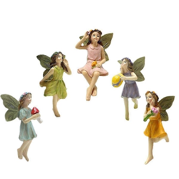 Féfigur 5 st Harts Féfigurer med Flygande Vinge Miniatyr Féträdgårdsfigurer Härlig Fé JP