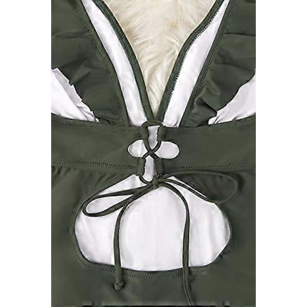 Baddräkt för damer, hel baddräkt med volanger, snörning, strandkläder, magkontroll, baddräkt, simdräkt