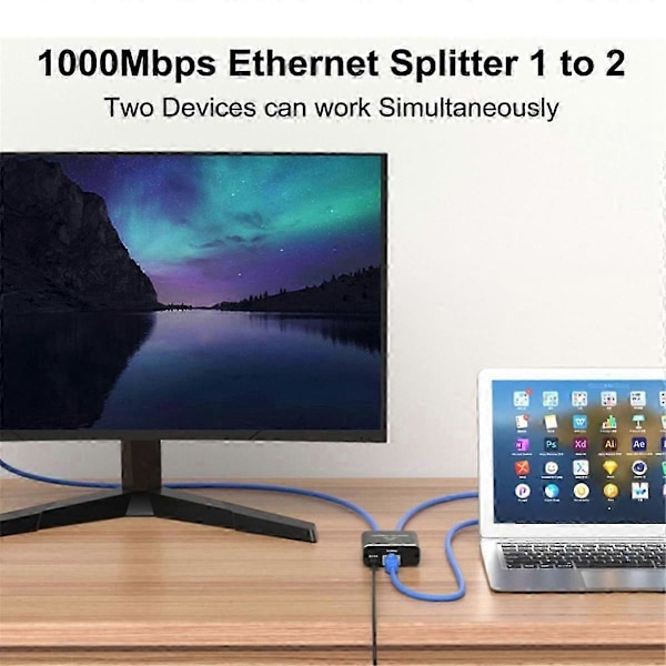 1000 Mbps Netværkssplitter Ethernet Splitter kompatibel med 2 PC Bærbar Netværk RJ45 Splitter 1 ind 2 ud Gigabi