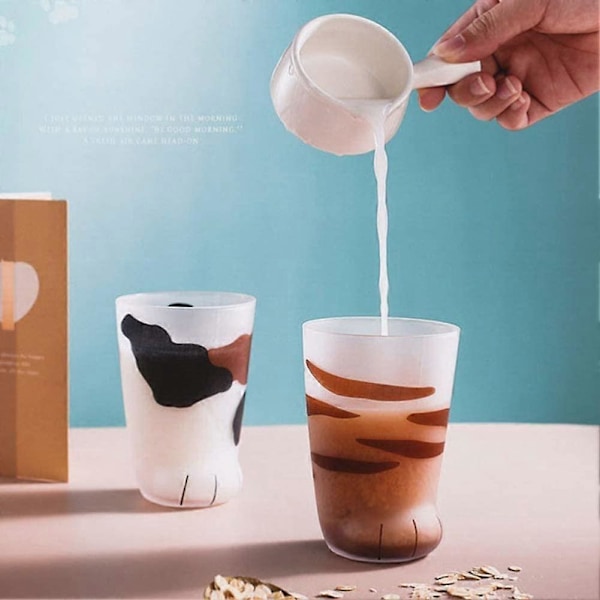 Kattass KoppKattklo Kopp Mjölkglas Frostat Glas Kopp Söt Kattfot Klo Tryck Mugg Kattass