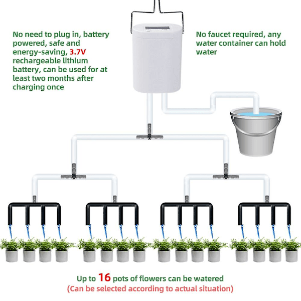 Automatisk plante blomst vandingspumpe hjem sprinkler drypvanding enhed 2/4/8/16 hoveder pumpe timer