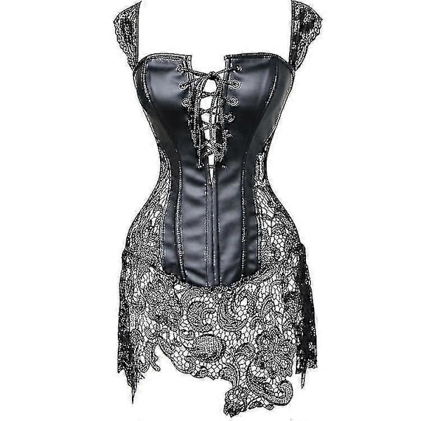 Sexet lingeri til kvinder læder & blonde burlesque steampunk korset kjole talje bustier corpet plus size-jie