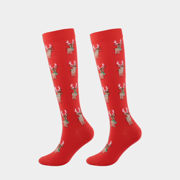 Julstrumpor Kompressionsstrumpor Halloween Kompressionsstrumpor för vuxna Christmas red bottom elk L/XL