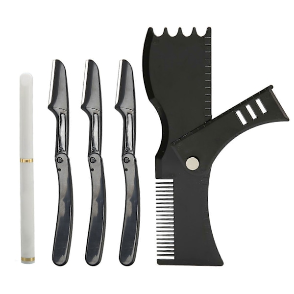 Skäggformningsverktyg Set Trimning Grooming Vit Barberarpenna Svart Skäggstencil Guide Mall Kit