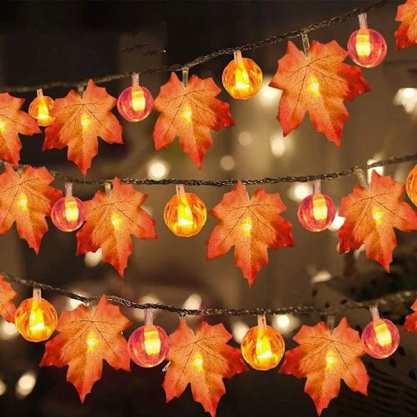 Konstgjorda höstlönnlöv Pumpagirland LED Fairy String Light Jul Thanksgiving Dekoration DIY Halloween Party Hem style F