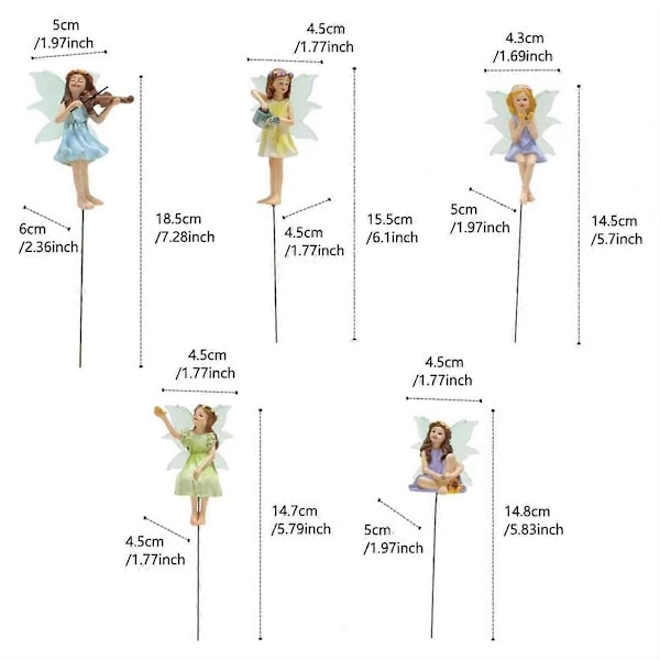 5 st Mini Fälstatyetter Harts Blomsterféer Ornament Blomkruka Insats Liten Fé med Ljus i Mörkret