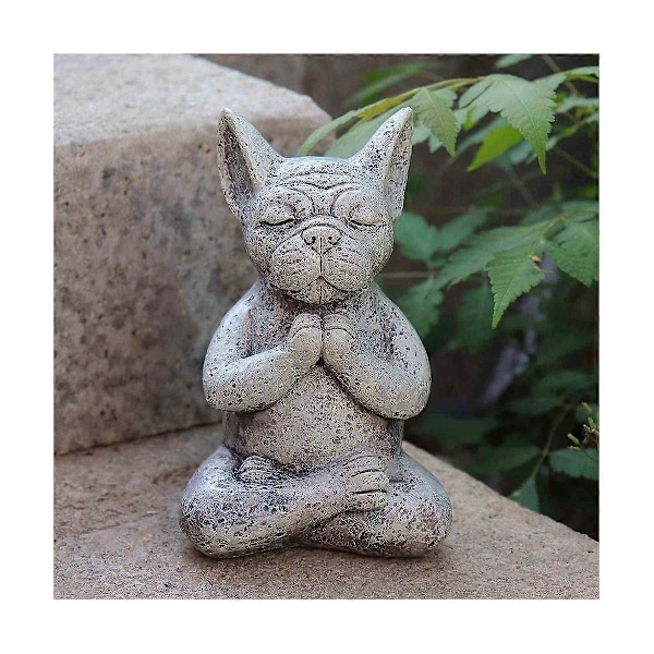 Mediterende Hund Statue Buddha, Fransk Bulldog Mediterende Statue, Mediterende Bulldog Resin Ornament, Y