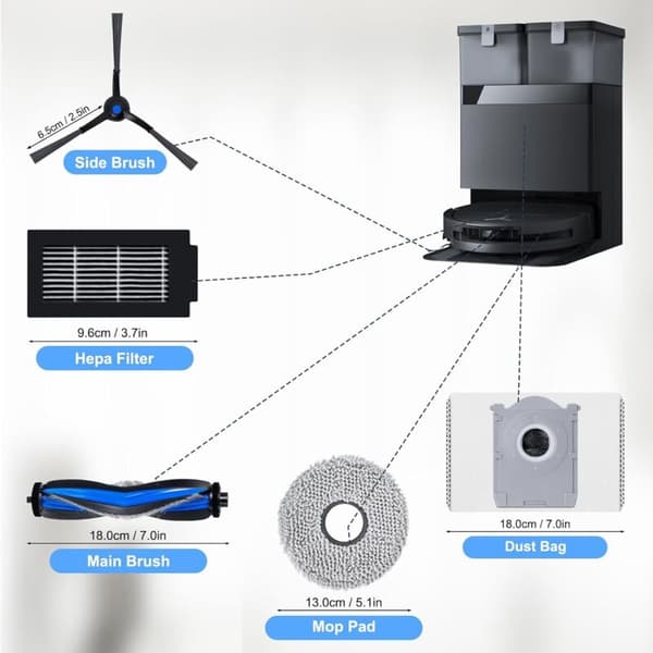 Erstatningstilbehørssett for Ecovacs Deebot T50 Omni / T50 Pro Omni robotstøvsuger