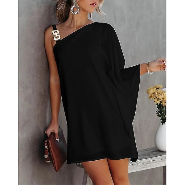Kvinnors off Shoulder solklänning sommar Casual T-shirt klänning black XL