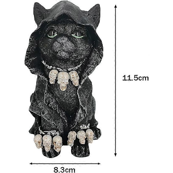 Kattestatuett av Grim Reaper i kappe, Svart Søt Kattestatuett i kappe, Gotisk Katte- og Hekse Grim Reaper-dekorasjon, Reaper Cat Deco