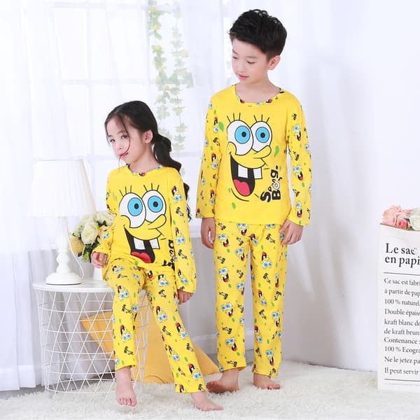 Tecknade Pyjamas Set Barn Flicka Pojke Lång Pyjamas Sovkläder Nattkläder SpongeBob 7-8 Years