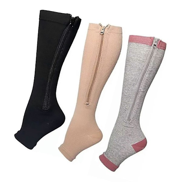 3 par lynlås kompressionsstrømper nylon åben tå kompressionsstrømper til gåture løb - yvan