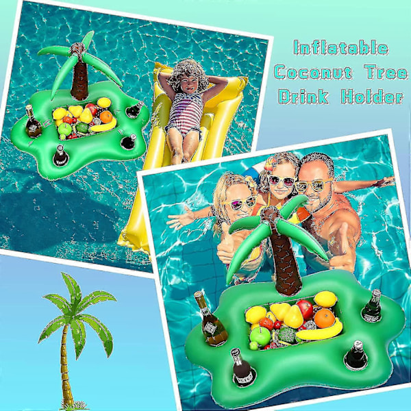 Uppblåsbar Kokospalm Dryckeshållare Grön Bärbar Flytande Dryck Sallad Frukt Serveringsbar Pool Flyta Festtillbehör Sommar Strand Fritid Kopp Bo