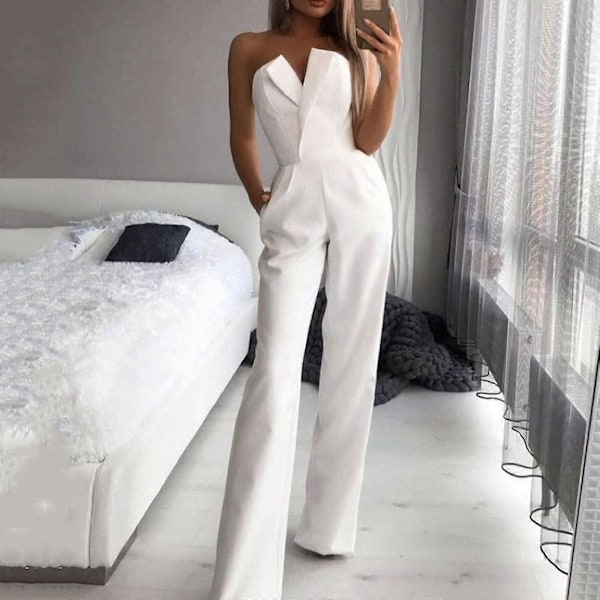 Jumpsuiter for kvinner, mote, sommer, avslappet, sexy, ermeløs, ensfarget, vide ben, jumpsuiter - jie