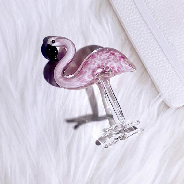 Glass Flamingo Ornament med fine detaljer, samleobjekt dyrefigur skulptur for å forbedre stue og kontor - Rose lilla