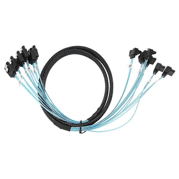 Mini SAS-kabel 6 SATA til 6 SATA Rett Buet Kabel 6Gbps Anti-interferens Dobbel Gruppe Skjerming SATA-kabel for SSD 1m / 3.3ft