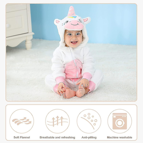 Unisex baby Vinter Höst Flanell Huva Romper Cosplay Jumpsuit Hög kvalitet White 13 18 Months