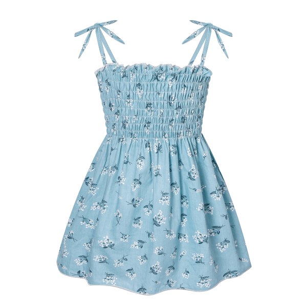 2023 Sommar Nytt Girls Snow Lotus Pattern Dress Baby Dress blue 120cm