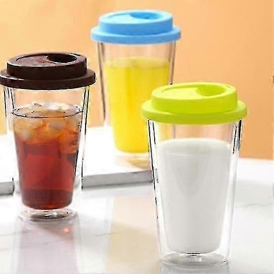 350ml Isolerad Dubbelväggig Glasmugg med Silikonlock - Varm/Kall Resemugg för Kaffe, Te & Drycker