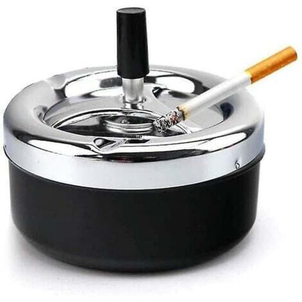 Automatisk Roterande Askkopp Stor Metall Med Lock. Svart