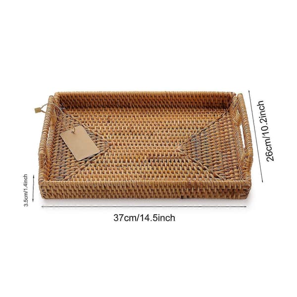 Serveringsbricka Rektangulär Halksäker Bricka Med Handtag, Rattan (naturlig, 37x26x3.5cm)