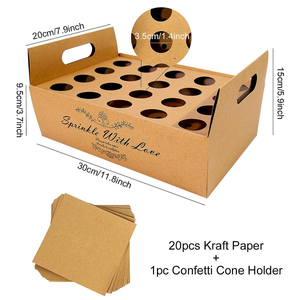 Bröllopskraftpappersbricka Konfettikon Stativ Boxbricka för bröllopsdekoration Blomkonfettikottar Rustik bröllopspappershållare 20 hole tray set10