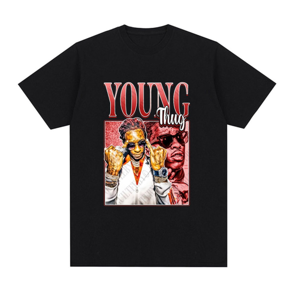Rapper Young Thug Grafisk T-shirt Herr Kvinnor Mode Hip Hop Vintage T-shirt Q04253 Black XS