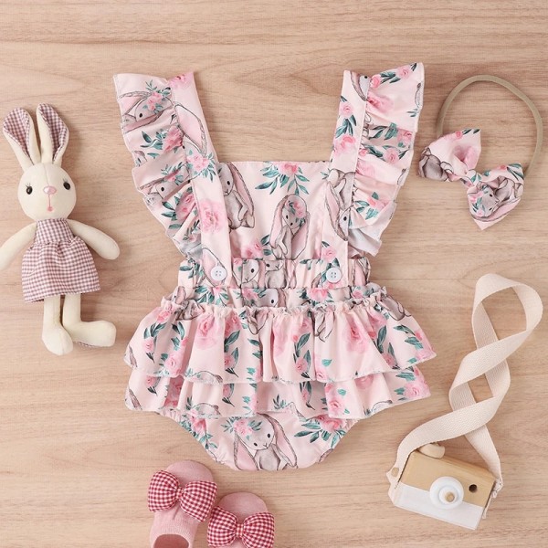 Baby Girl Kläder Jumpsuit Casual Bunny Blommönster print 12M