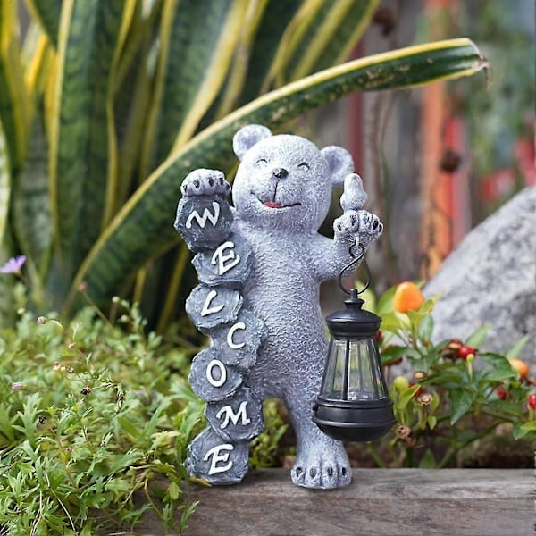 Trädgårdsbjörn Staty Solcell LED Björn Staty Välkomstskylt Trädgård Gård Golv Dekor Ornament