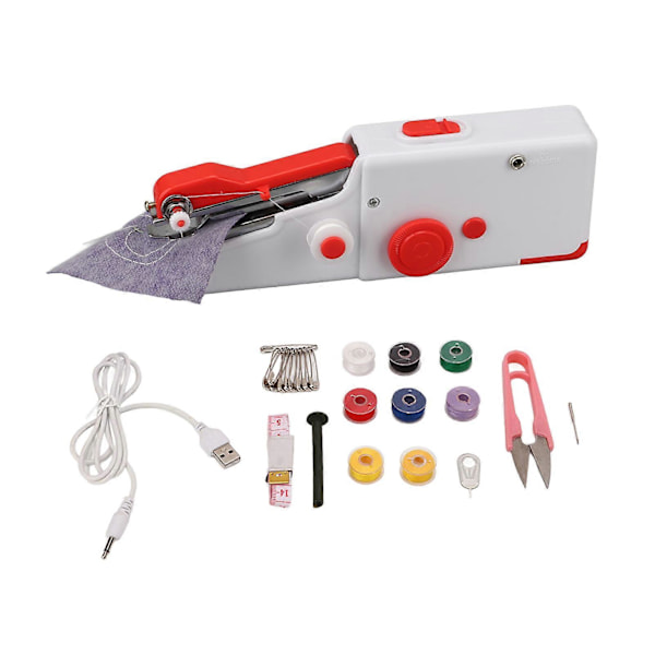 Kädessä pidettävä ompelukone Mini Profession paristokäyttöinen ergonominen DIY kannettava sähköompelukone aloittelijoille punainen