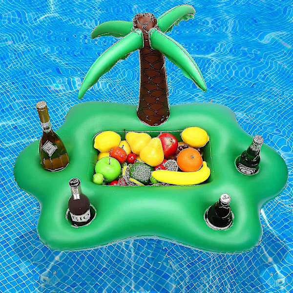 Uppblåsbar Kokospalm Dryckeshållare Grön Bärbar Flytande Dryck Sallad Frukt Serveringsbar Pool Flyta Festtillbehör Sommar Strand Fritid Kopp Bo