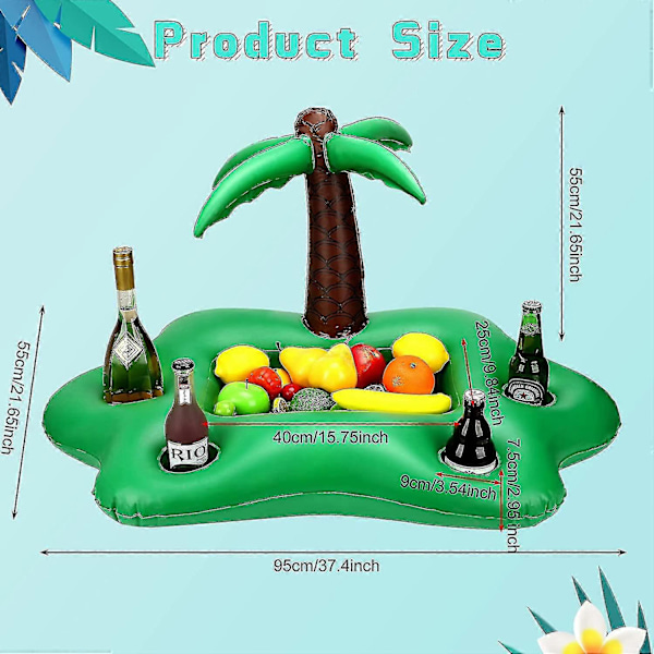 Uppblåsbar Kokospalm Dryckeshållare Grön Bärbar Flytande Dryck Sallad Frukt Serveringsbar Pool Flyta Festtillbehör Sommar Strand Fritid Kopp Bo