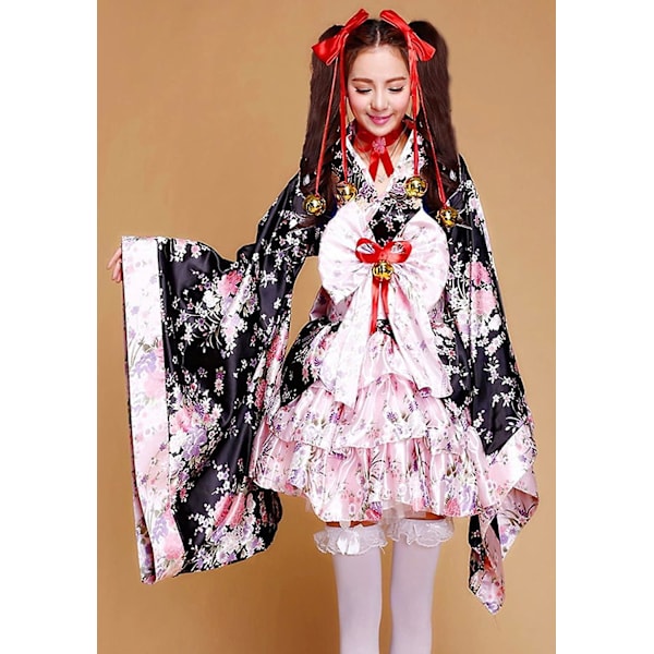 Anime Cosplay Lolita Halloween Fancy Dress Japansk Kimono Kostym M