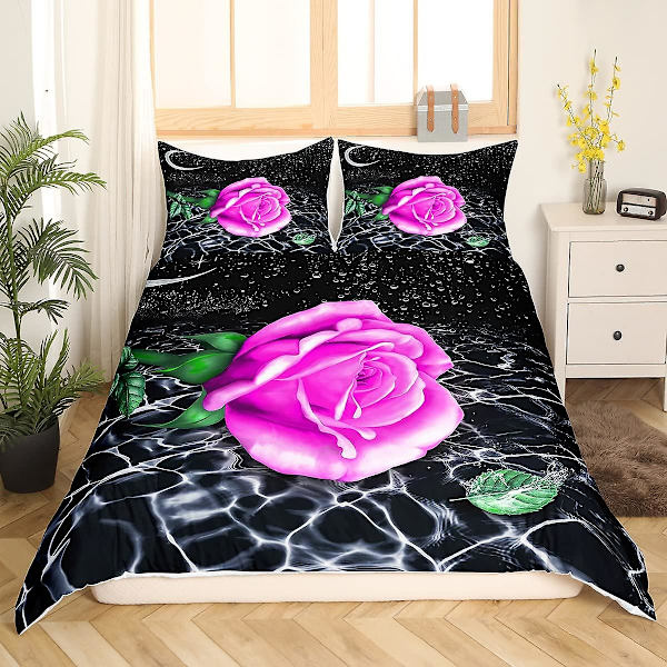 Blue Rose King Queen Sängkläder Set Romantiskt blommigt Cover Abstrakt Vatten Ripples Blomma Täcke Cover Polyester cover