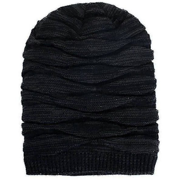 Slouch Lang Hue Dame Herre Fleece Strikket Hue Sort