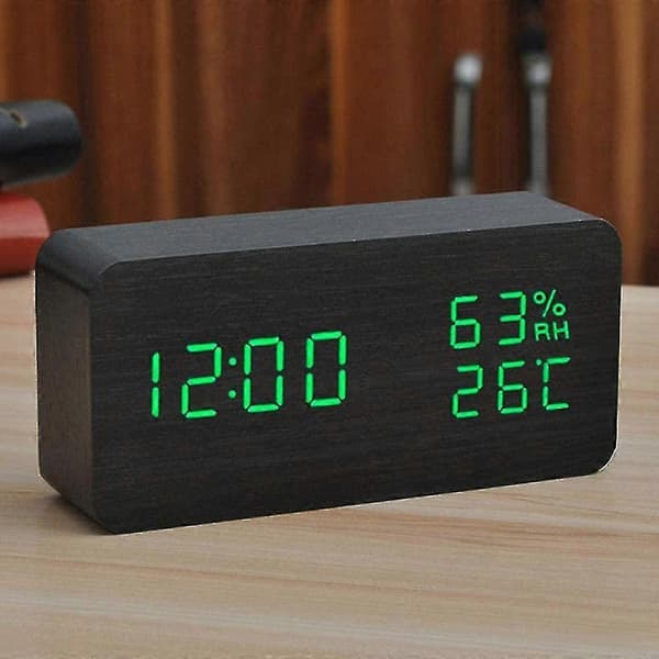 Sängbordsväckarklocka i trä, digital dimbar LED-display-jie