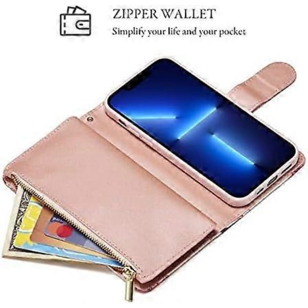 Lompakkokotelo iPhone 16 Pro Maxille, PU-nahkakotelo magneettisella sulkimella, käsilaukku vetoketjutaskulla, jalustalla, korttipaikoilla ja rannehihnalla, Marple-läppäkotelo f
