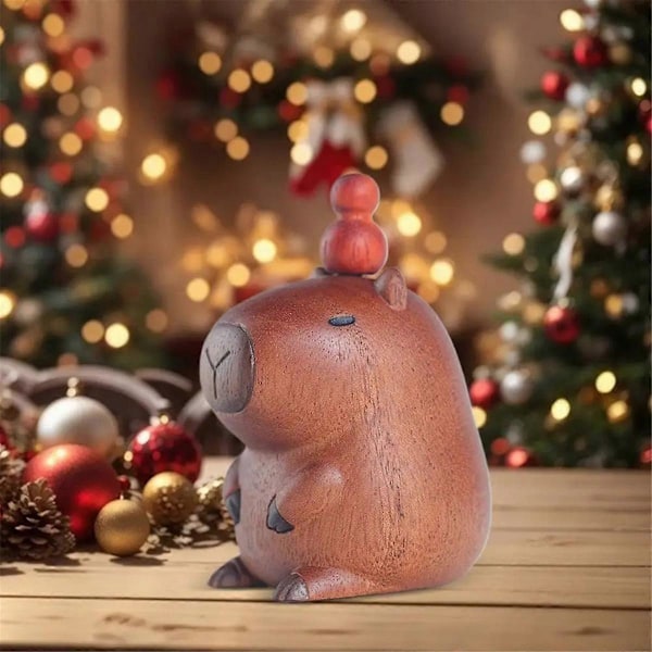 Trä Djur Statyer Miniatyr Trä Capybara Figurin Ornament Handgjord Snidad Hem Konst Staty för