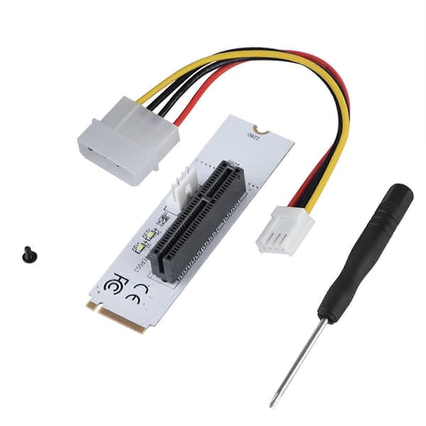 NGFF M.2 Key M til PCI-E Express 4X Riser Kort Adapter m/ LED Spændingsindikator Stor 4P Strøm C
