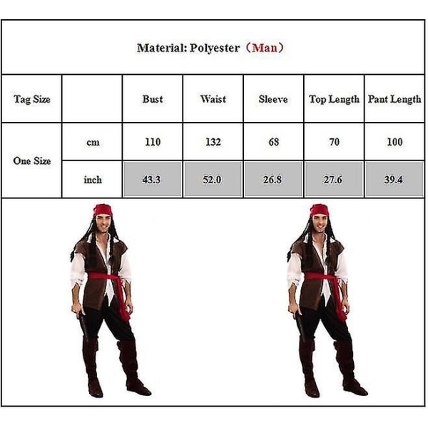Pirates of the Caribbean Kostymkläder Set för vuxna Unisex kvinnor Män Medeltida renässans Halloweenfest Pirate Cosplay Dress Up Men