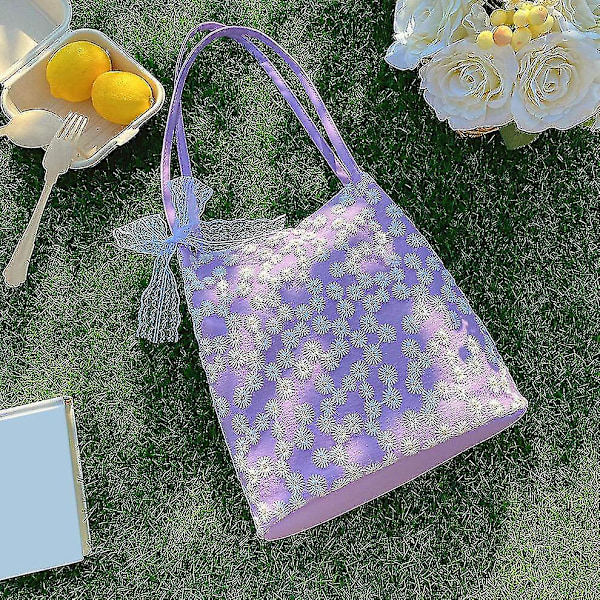 Fash Kvinnor Spets Et Axelväska Casual Damer Daisy Flower Lar Tote Handb