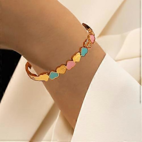 Söta Kärlekshjärta Guldpläterade Rostfria Stål Lyckobräsletter för Kvinnor, Sött Kärlekshjärta Armband Bröllopsfest Charm Bräsletter Smyckesgåva