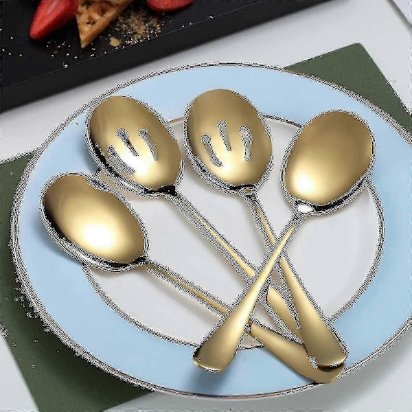 Guld Serveringsskeer 4 stk., Inkluderer 2 Serveringsskeer 2 Hulskeer