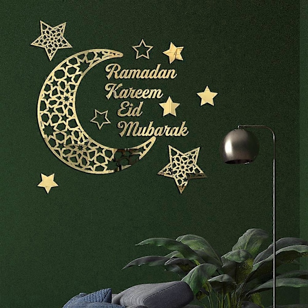 Ramadan Halvmåne Akryl Spejl Sticker 3D Selvklæbende Vægsticker til Døre Vinduer Skabe