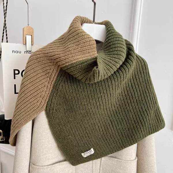 2023 ny vintersjal med hög krage för kvinnor, mångsidig stickad capesjal khaki green 60cm以下