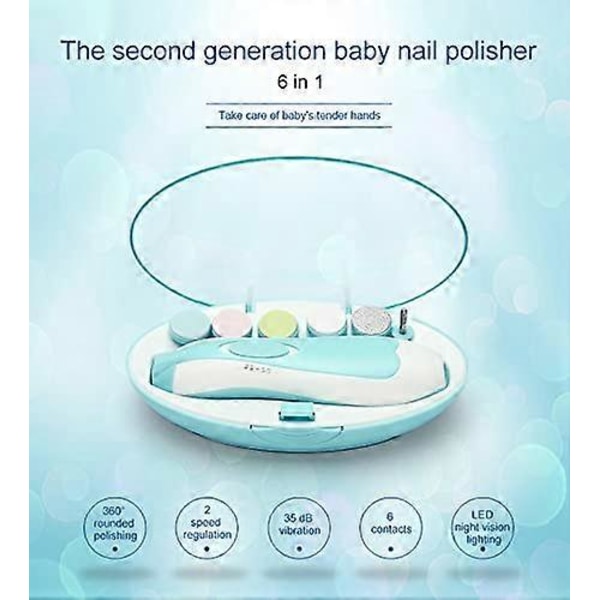 Elektrisk neglefil for baby, ingen skarpe klør som skader, 6 i 1 sikkerhetstrimmerklipper