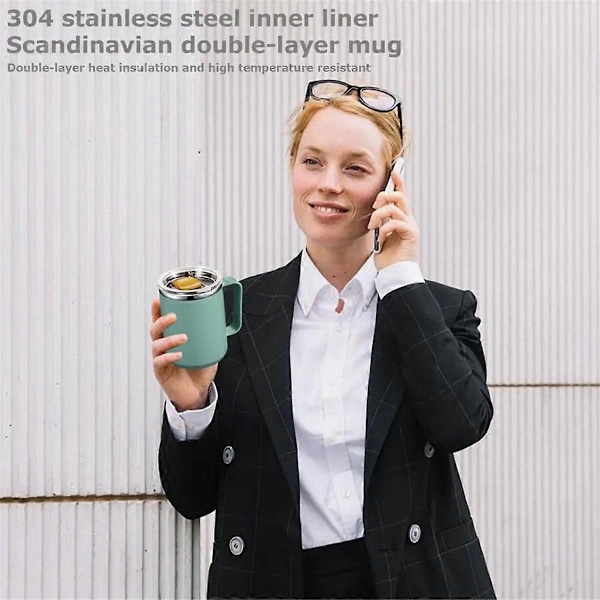 Rostfri stål mugg med handtag 450ml Dubbelväggiga rostfria stål muggar Moderna isolerade koppar Metall C