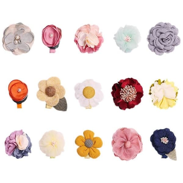 15-delt sæt med hårspænder til piger, blomsterspænder med snor, søde blomsterhåraccessories