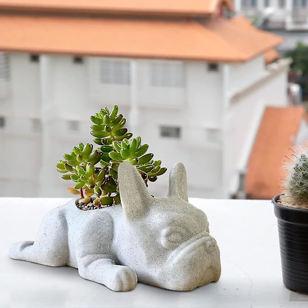 Liten Suckulentkruka för Hundar, Växtkruka i Resin, Fransk Bulldog Formad Blomkruka, Mini Valp Växtkruka